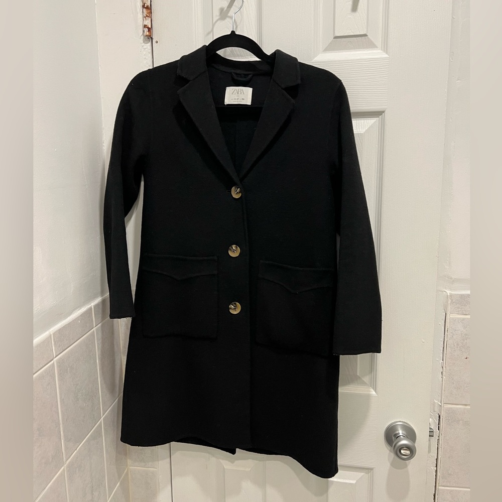 Zara Gorgeous black long pea coat! Fits womens XS-S